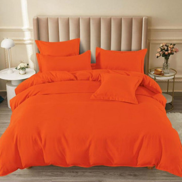 Lenjerie de pat cu elastic, tesatura tip finet, uni, pat 2 persoane, portocaliu, 6 piese, FNE-168 - Img 1