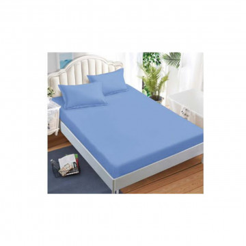Lenjerie de pat cu elastic, tesatura tip finet, uni, pat 2 persoane, albastru deschis, 6 piese, FNE-185 - Img 2