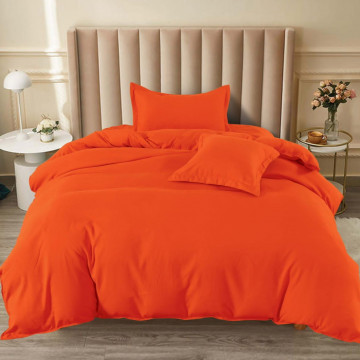 Lenjerie de pat cu elastic, uni, tesatura tip finet, pat 1 persoana, portocaliu, 4 piese, FJ1-81 - Img 1