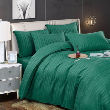 Lenjerie de pat, damasc, verde, 6 piese, pat 2 persoane, Jo-Jo, DM-058 - Img 3