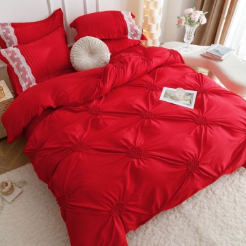 Lenjerie de pat uni cu pliuri si broderie, tesatura tip finet, 6 piese, pat 2 persoane, rosu, FNJS-44 - Img 18