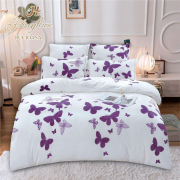 Lenjerie pufoasa cocolino cu 2 fete, pat 2 persoane, 6 piese, alb / mov, LJ-F06