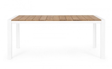 Masa din aluminiu cu blat din lemn de teak, 180x90cm, alba, Cameron, Bizzotto - Img 3