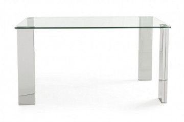 Masa dining pentru 6 persoane transparenta/crom din sticla temperata, 140 cm, New Arley Bizzotto - Img 3