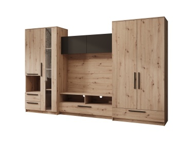 Mobilier living Male – 320x50x200 cm – Stejar Artisan / Negru