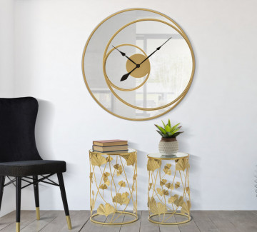 Oglinda decorativa aurie din metal cu ceas, ∅ 90 cm, Clock Mauro Ferretti - Img 5