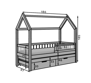 Pat pentru copii din lemn de pin cu sertare și spatiu pentru depozitare, Artes, ADRK Furniture - Img 7