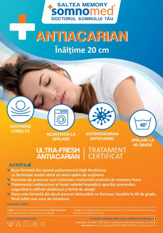 Saltea cu memorie Somnomed Antiacaria 90x200, înălțime 20 cm, pentru alergici, husă cu tratament antiacarian, rulată, fermitate medie - Img 6