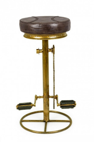 Scaun bar maro / auriu din piele naturala si metal, 42 cm, Cycle Bizzotto - Img 3