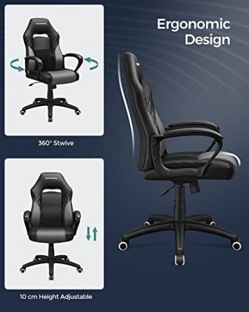 Scaun de birou ergonomic cu recliner, piele ecologica, negru, Songmics - Img 8
