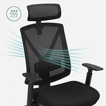 Scaun de birou ergonomic cu recliner, textil / metal, negru, Songmics - Img 10