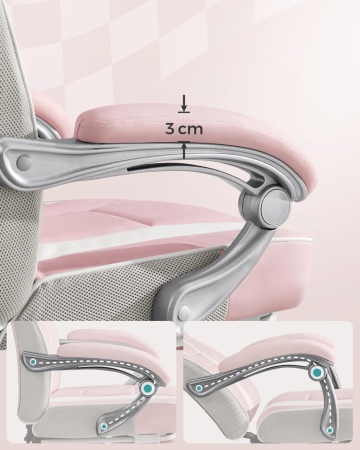 Scaun ergonomic cu recliner, Ø 70 cm, metal / piele ecologica, roz / alb, Songmics - Img 5