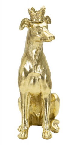 Sculptura caine auriu din polirasina, 20x12,5x33 cm, Crowned Dog Mauro Ferretti - Img 2