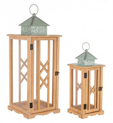 Set 2 felinare dreptunghiulare, verde natural, Sybil Yes