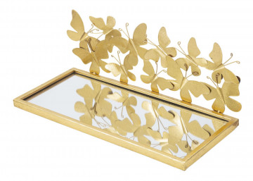 Set 2 noptiere cu oglinda aurii din metal, 43x19,2x16,5 cm, Butterflies Mauro Ferretti - Img 2