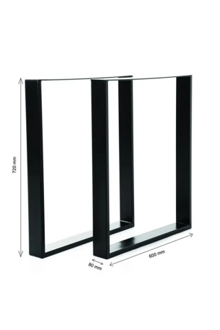 Dimensiuni picioare masă metal dreptunghiulare AlmaCasa – 720 x 600 mm, profil oțel 60x20 mm