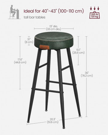 Set 2 scaune bar, 51.6 x 51.6 x 76.2 cm, piele ecologica / metal, verde / negru, Vasagle - Img 3