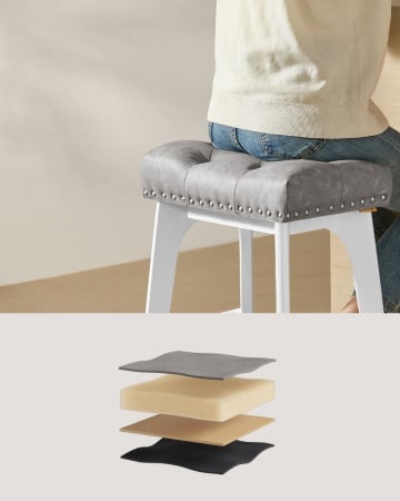 Set 2 scaune de bar, 44 x 32 x 66 cm, metal / piele ecologica, alb / gri, Vasagle - Img 4