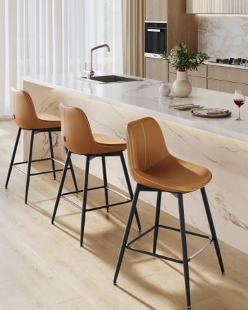 Set 2 scaune de bar, 50 x 49,5 x 87,5 cm, metal / piele ecologica, caramel / negru, Vasagle - Img 3