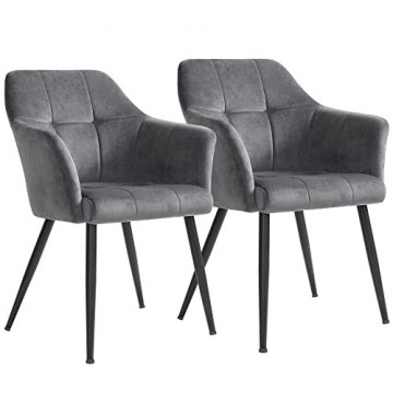 Set 2 scaune dining / bucatarie, 61 x 60 x 86,5 cm, metal / catifea, gri, Songmics - Img 1