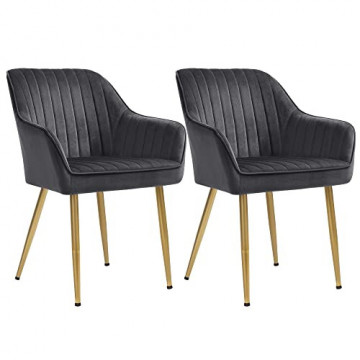 Set 2 scaune dining / bucatarie, 62.5 x 60 x 85 cm, metal / catifea, gri / auriu, Songmics - Img 1