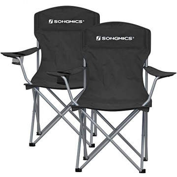 Set 2 scaune pliabile pentru camping, 86 x 54 x 97 cm, metal / textil, negru, Songmics - Img 1