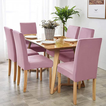 Set 6 huse elastice pentru scaun, catifea, roz pal, HCJS-01 - Img 3