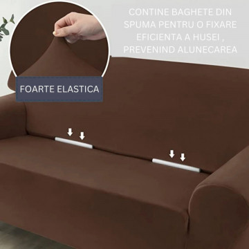 Set huse elastice din catifea pentru canapea 3 locuri + 2 fotolii, cu brate, maro, HCCJS-06 - Img 3