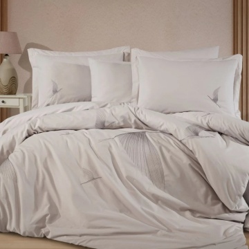 Set lenjerie de pat bumbac poplin 100% cu broderie Ashley | Hobby Home | Crem | Broderie decorativă | 6 piese | 2 persoane