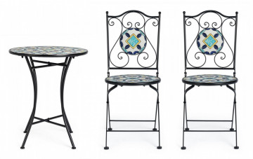 Set masa si scaune pliabile pentru gradina 3 piese multicolor din metal si ceramica, Positano Bizzotto - Img 6