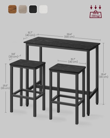 Set masa tip bar si 2 scaune, PAL melaminat / metal, negru, Vasagle - Img 6