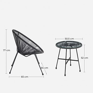 Set mobilier pentru gradina / balcon, 3 piese, metal / polietilena, negru, Songmics - Img 4