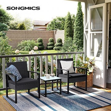 Set mobilier pentru gradina / balcon, 3 piese, polietilena, negru, Songmics - Img 2