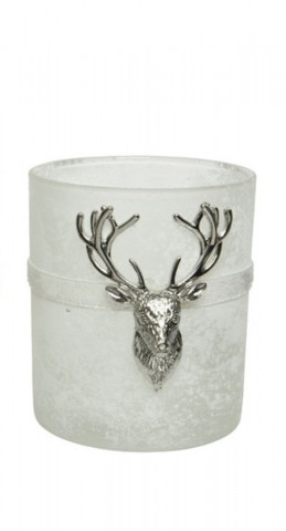 Suport pentru lumanare Deer White, Decoris, 12.5x10x18 cm, sticla, argintiu/alb - Img 1
