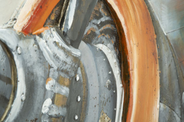 Tablou gri / portocaliu din lemn si panza, 120 x 3,7 x 80 cm, Aviator Mauro Ferreti - Img 2