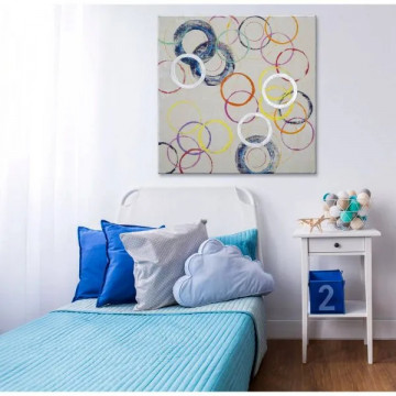 Tablou multicolor din lemn si panza, 80 x 3 x 80 cm, Floating Circles Mauro Ferreti - Img 5