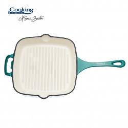 Tigaie grill emailata, Cooking by Heinner, 26.5 x 26.5 x 5 cm, fonta, bej si bleu - Img 3