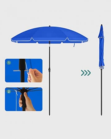 Umbrela de gradina albastra din poliester si metal, ∅ 160 cm, Vasagle - Img 5
