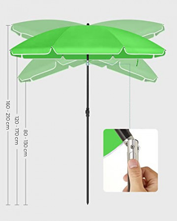 Umbrela de gradina verde din poliester si metal, ∅ 160 cm, Vasagle - Img 9