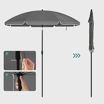 Umbrela de plaja / gradina cu sistem de inclinare, metal / textil, gri, Songmics - Img 6