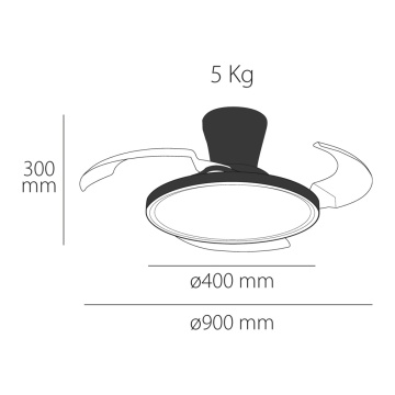 Ventilator de tavan LED Eolo Slim, 3 pale, 32W, Negru, Kelektron – imagine de ansamblu a produsului