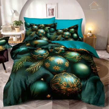 🎄 Lenjerie de Pat 6 Piese Crăciun Verde Smarald | Globuri Aurii & Brăduț | Imprimeu Digital 5D | Finet | Jojo Home
