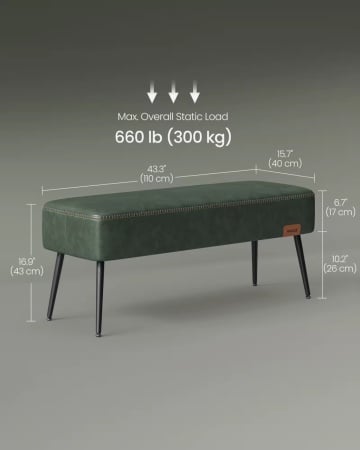 Bancheta versatila, 110 x 40 x 43 cm, piele ecologica / metal, verde, Vasagle - Img 3