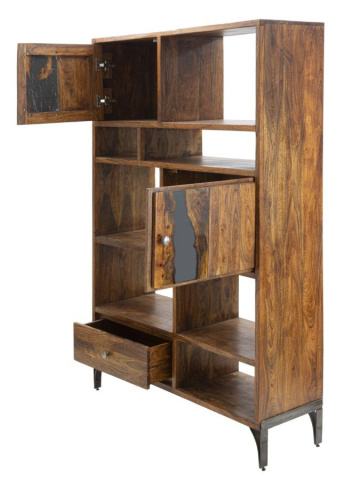 Biblioteca maro din metal si lemn de acacia, 118 x 40 x 178 cm, Mustang Mauro Ferreti - Img 4