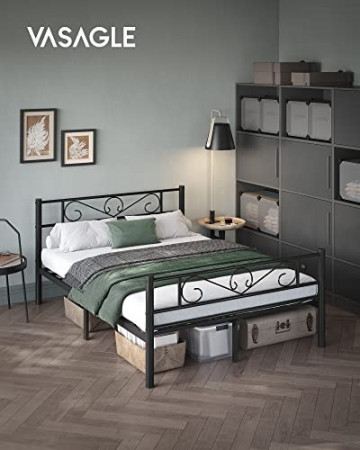 Cadru pat cu somiera si model decorativ, metal, negru, Vasagle - Img 2