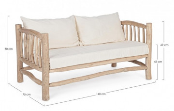 Canapea cu 2 locuri finisaj natural din lemn de Teak, 140 cm, Sahel Bizzotto - Img 2