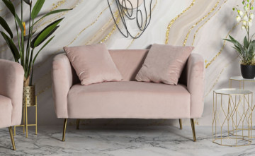 Canapea cu 2 locuri, roz, din stofa si metal, 127 x 74 x 73 cm, Bucarest Mauro Ferreti - Img 4