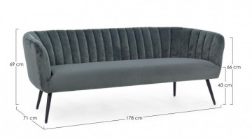 Canapea gri inchis din catifea si lemn cu 3 locuri, 178 cm, Avril Bizzotto - Img 2