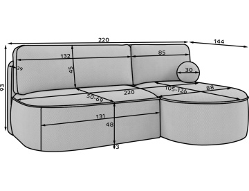Colțar Livosa extensibil, 220x144x93 cm, orientare dreapta – Jarell 40 – imagine de produs pentru prezentare