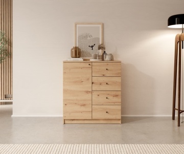 Comoda cu usa si patru sertare, 80x40x87cm, Evi, ADRK Furniture - Img 3